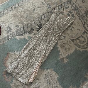 Silver Sequin Gown with Slit